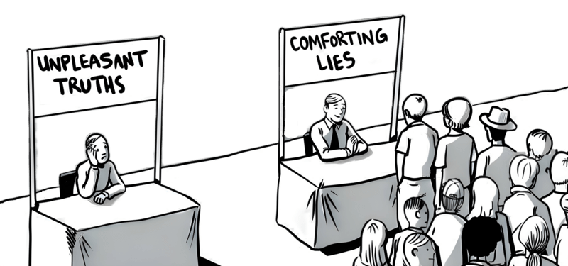 Making Rivers of Blood, Infiltration and Subversion are this easy! Cartoon featuring an ignored truth teller and a popular liar