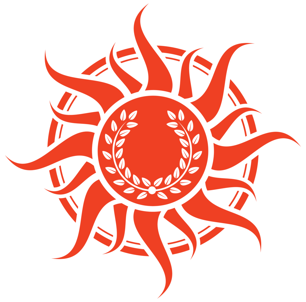 Orange red sun with laurel wreath. Nationalist Light and Victory symbol. Link to Nationalist.co.uk